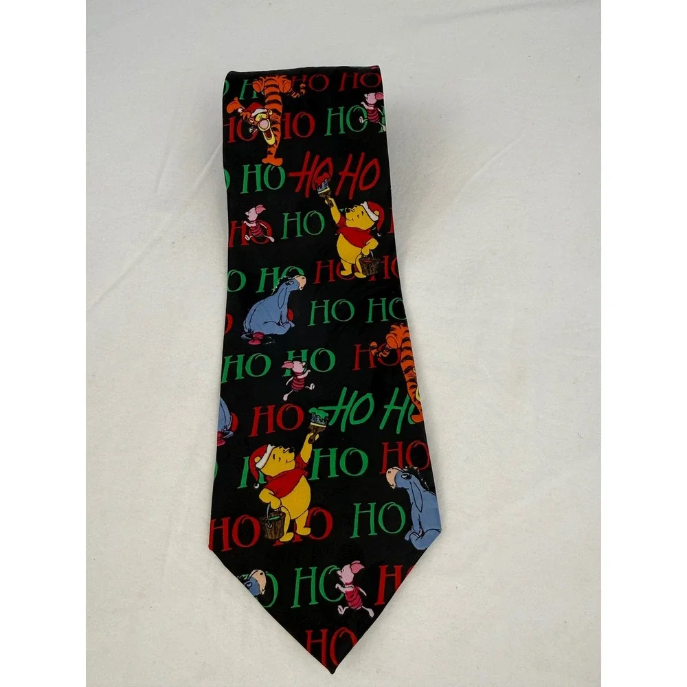 Vintage Disney Winnie the Pooh Christmas Tie Mens‎ Black Tigger Eeyore Holiday
